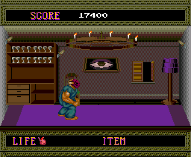 Rick does battle with moving furniture as a boss encounter.