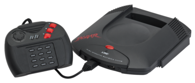 The Atari Jaguar console with one controller plugged in.