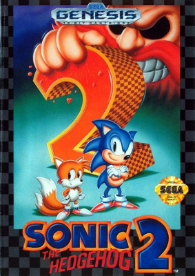 Front cover for Sonic the Hedgehog 2 for the Sega Genesis.
