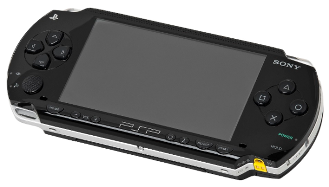 The Sony PSP portable video game console.