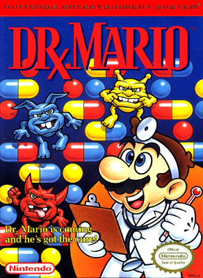 Front cover for Dr. Mario for the Nintendo Entertainment System.