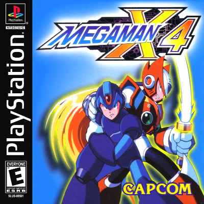 Front cover for Mega Man X4 for the Sony PlayStation.