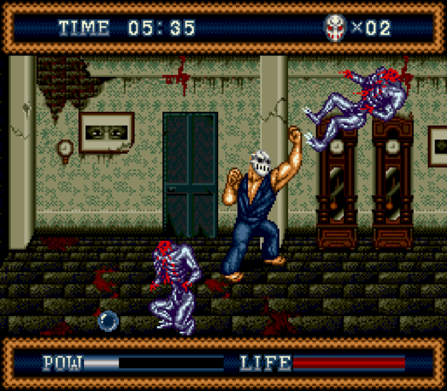 Rick uppercuts a foe inside the mansion.