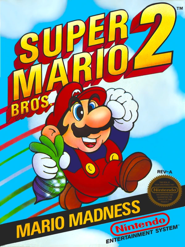 Front cover for Super Mario Bros. 2 on the Nintendo Entertainment System.